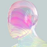 the back of a woman's head with a multicolored pattern